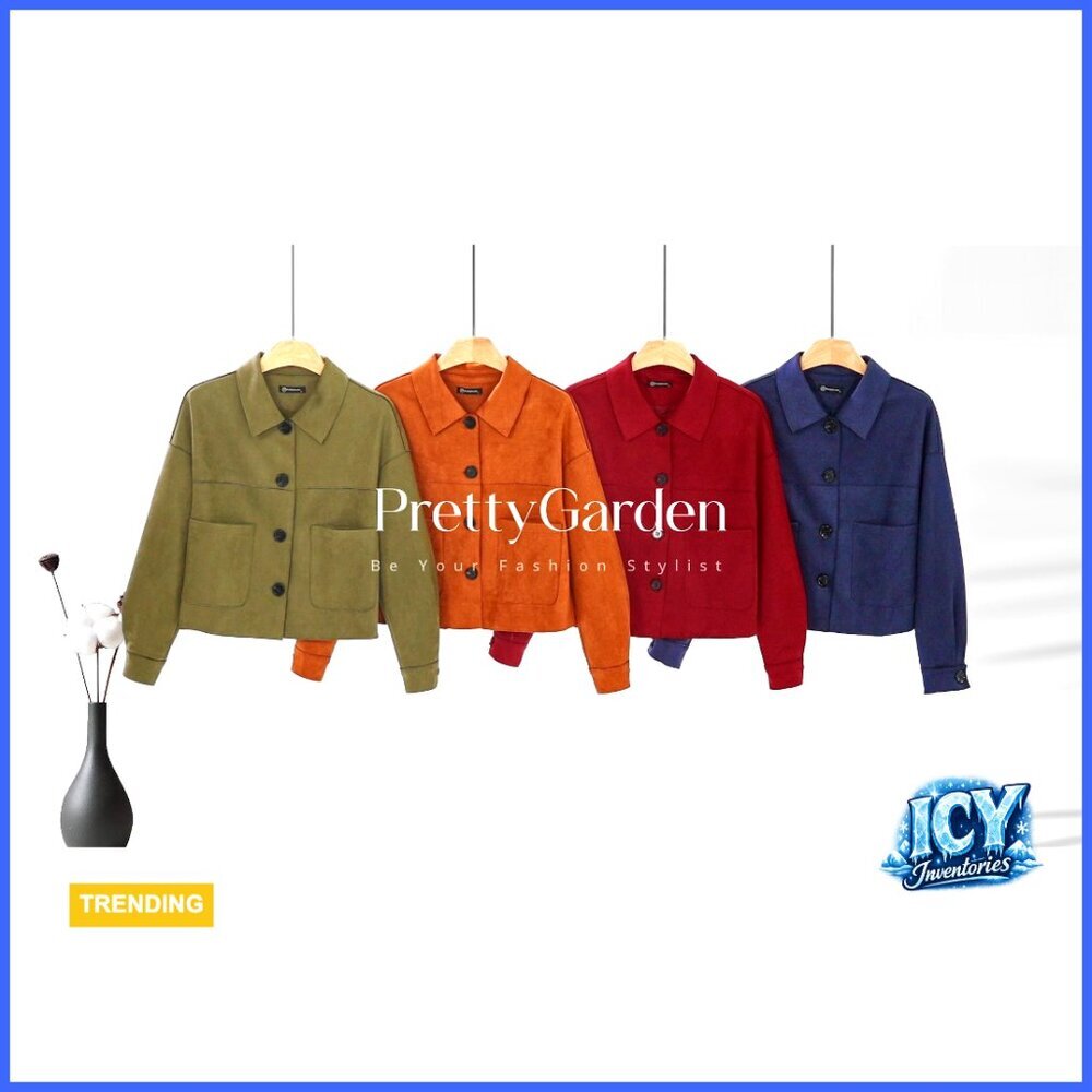 Faux Suede Cropped Jacket Lightweight Casual Fall Winter Outerwear - Picture 7 of 7